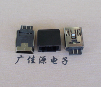 江门MINI USB 5Pin接口 带护套焊线母座 B型180度铜壳