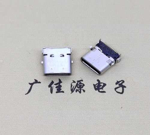 江门type c24p板上双壳连接器接口 DIP+SMT L=10.0脚长1.6母头